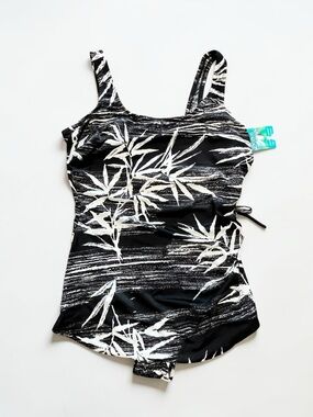 NWT Beach Cabana black and white tropical one piece swimsuit-1X